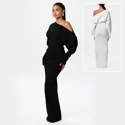 Ins Slim Long Sleeve Knitted Dress Evening Party Sexy Off-shoulder Bodycon Ins Slim Long Sleeve Knitted Dress