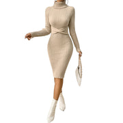Autumn And Winter Outfit High-neck Slim-fit Sweater Dress