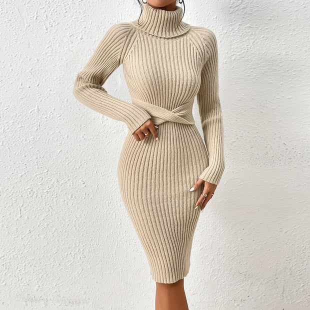 Autumn And Winter Outfit High-neck Slim-fit Sweater Dress