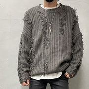 Niche Retro Tassel Ripped Design Loose Lazy Knit Sweater