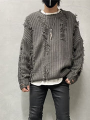 Niche Retro Tassel Ripped Design Loose Lazy Knit Sweater