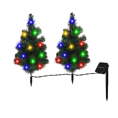 2 Packs Solar Christmas Tree, Solar Powered Pathway Christmas Tree With Multicolored LED Lights, So