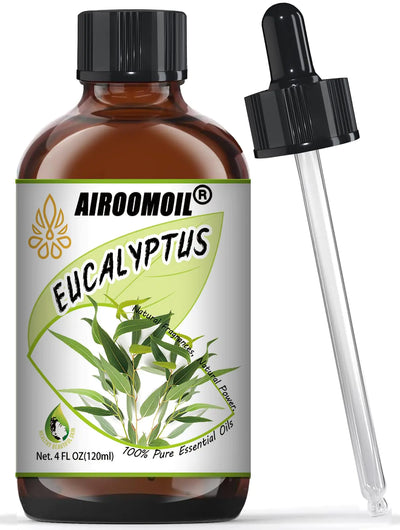 Airoomoil Pure Eucalyptus Essential Oil - Aroma Diffusers Oils for Office Workers Sports Trainers SkinSauna Shower Perfumes Soaps Humidifier 4 Fl Oz